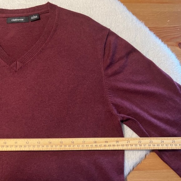 Claiborne Mens Maroon V-Neck Cotton Cashmere Blend Pullover Sweater Size LG - Picture 10 of 11